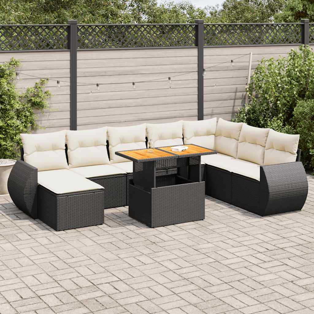 9-delige Loungeset met kussens poly rattan zwart is nu te koop bij PeponiXL, paradijselijk wonen!