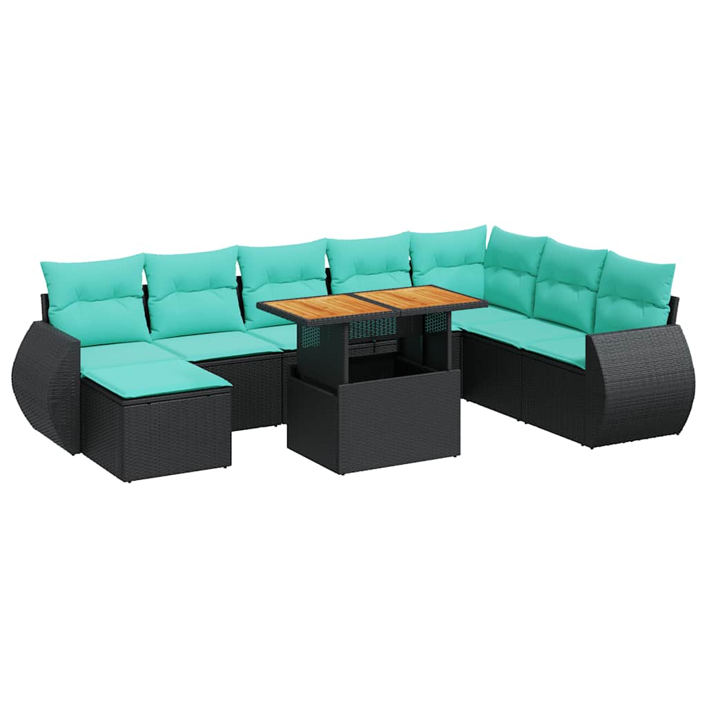 9-delige Loungeset met kussens poly rattan zwart is nu te koop bij PeponiXL, paradijselijk wonen!