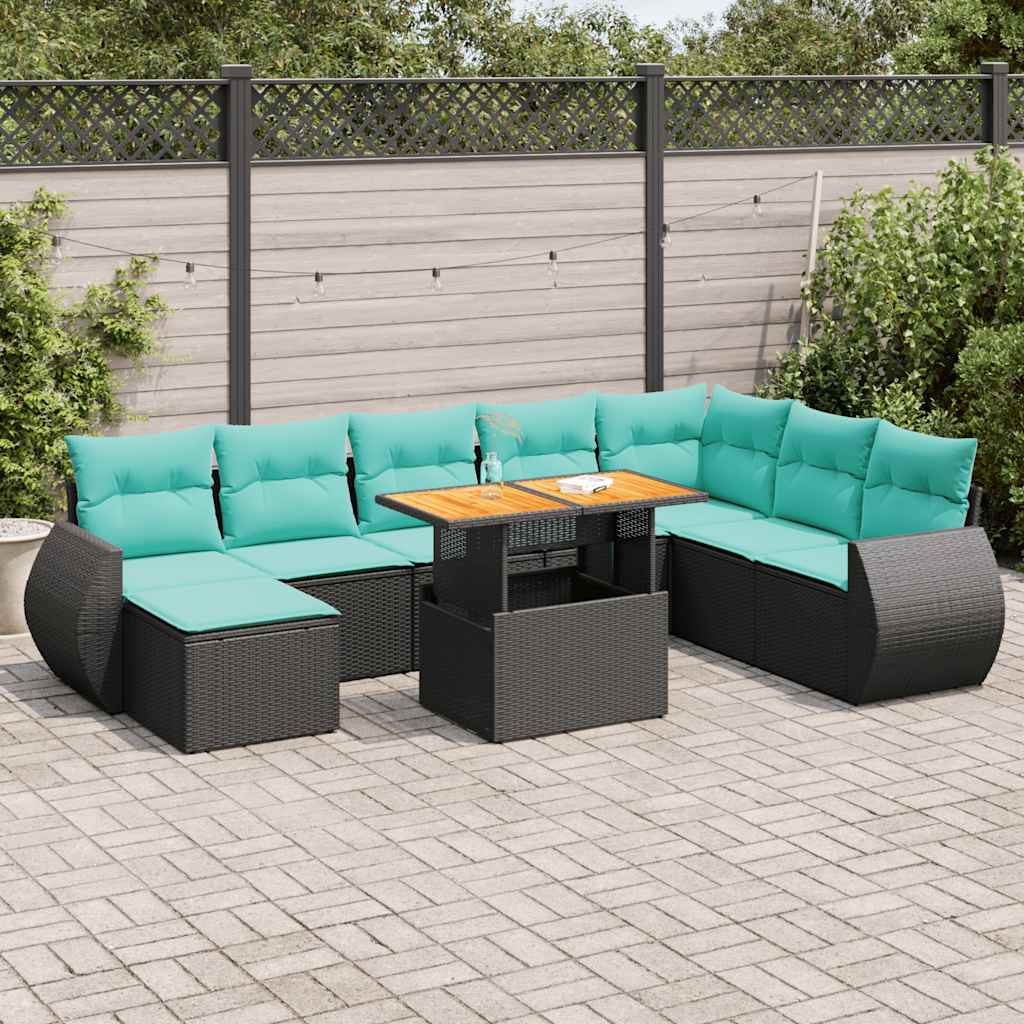 9-delige Loungeset met kussens poly rattan zwart is nu te koop bij PeponiXL, paradijselijk wonen!