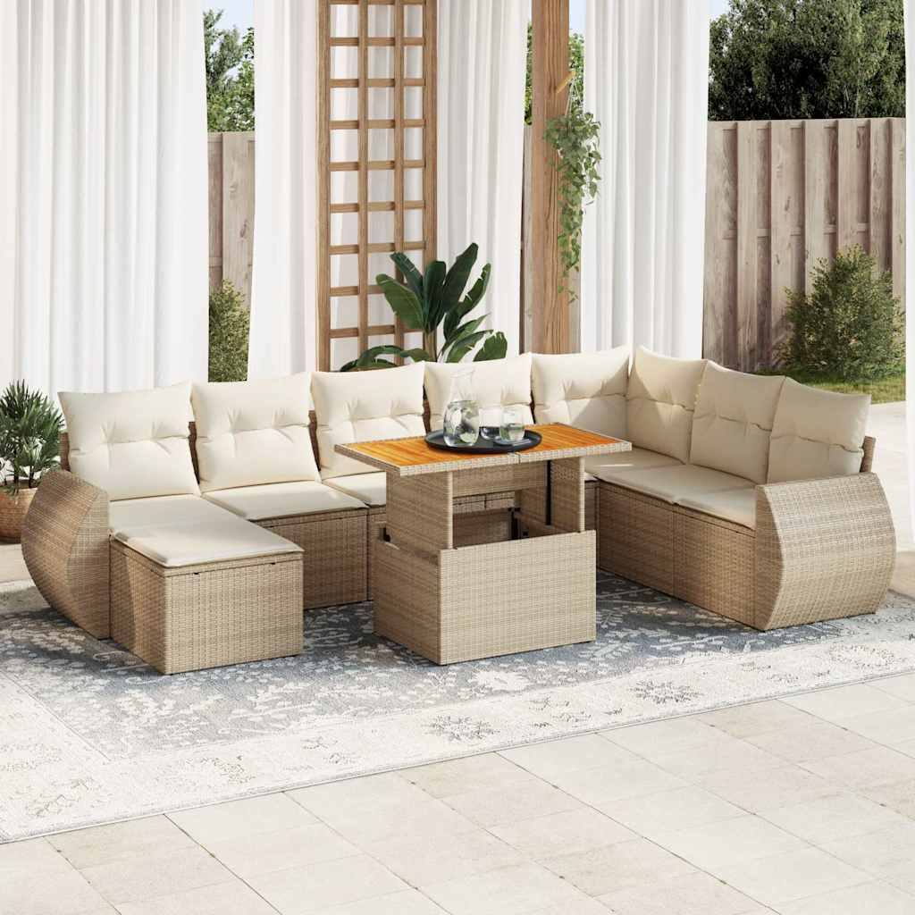 9-delige Loungeset met kussens poly rattan beige is nu te koop bij PeponiXL, paradijselijk wonen!