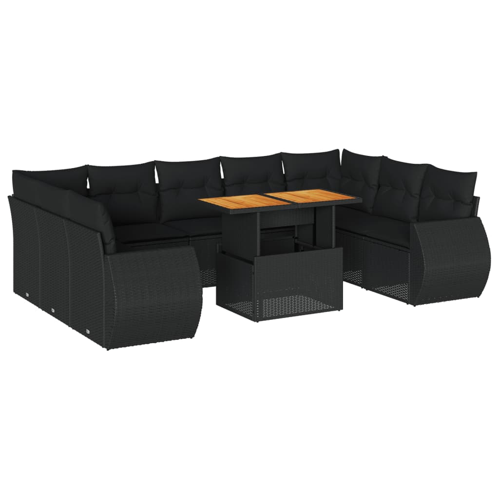 10-delige Loungeset met kussens poly rattan zwart is nu te koop bij PeponiXL, paradijselijk wonen!