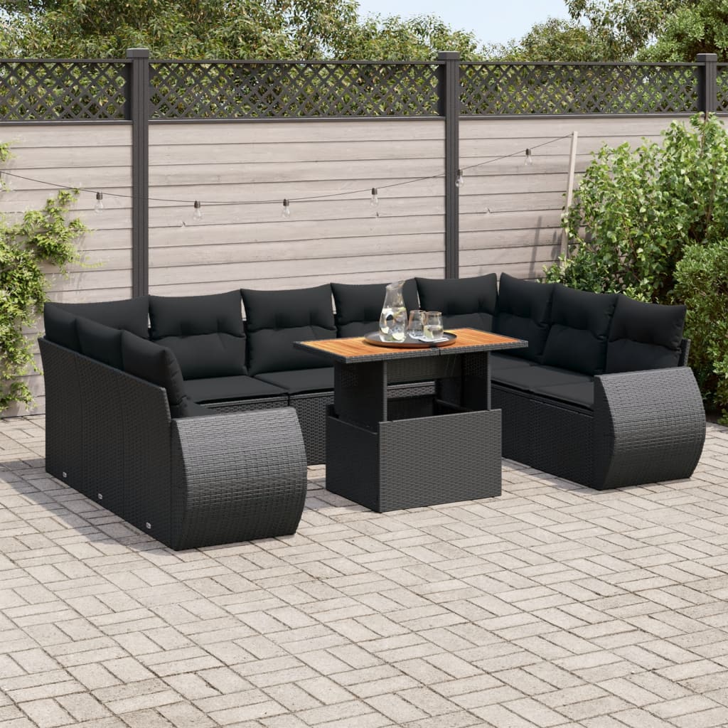 10-delige Loungeset met kussens poly rattan zwart is nu te koop bij PeponiXL, paradijselijk wonen!