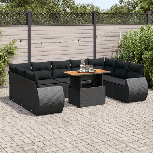 10-delige Loungeset met kussens poly rattan zwart is nu te koop bij PeponiXL, paradijselijk wonen!