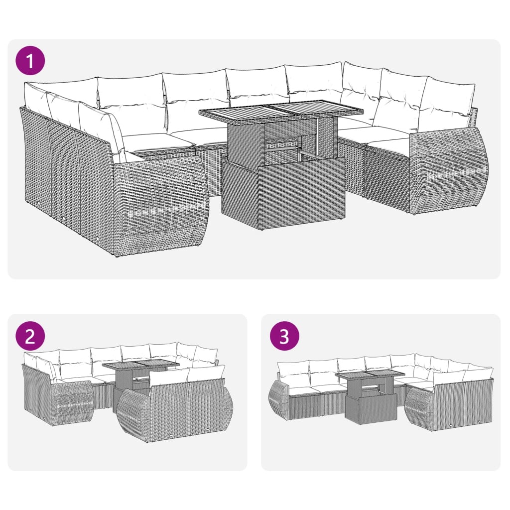 10-delige Loungeset met kussens poly rattan zwart is nu te koop bij PeponiXL, paradijselijk wonen!