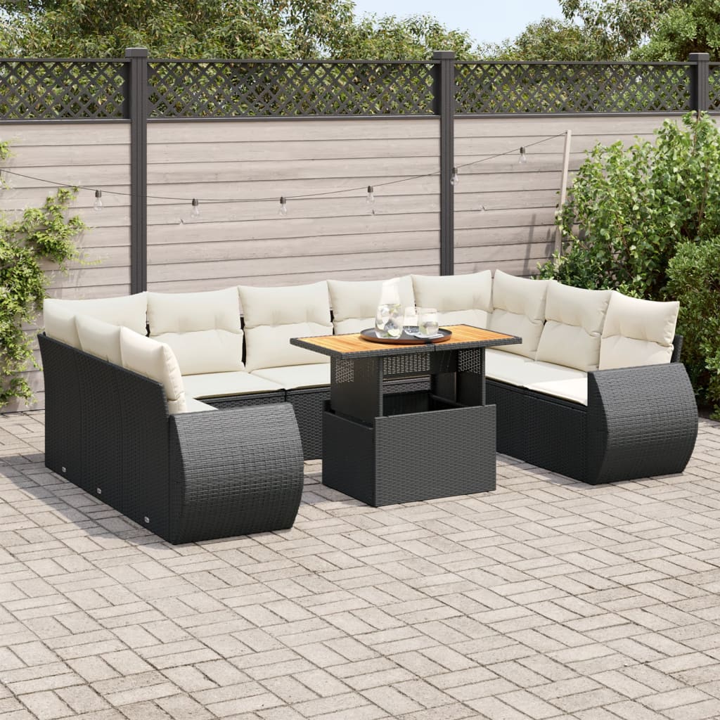 10-delige Loungeset met kussens poly rattan zwart is nu te koop bij PeponiXL, paradijselijk wonen!