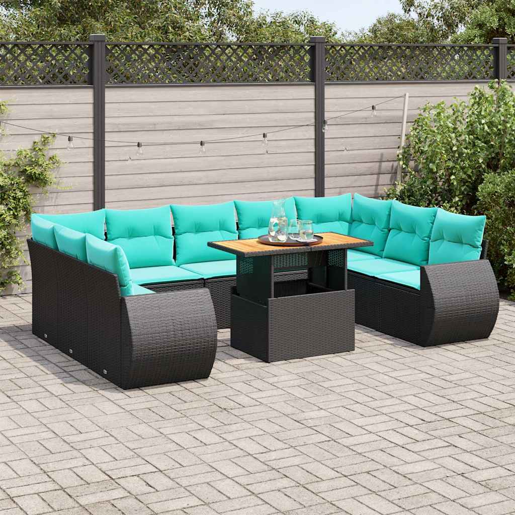 10-delige Loungeset met kussens poly rattan zwart is nu te koop bij PeponiXL, paradijselijk wonen!