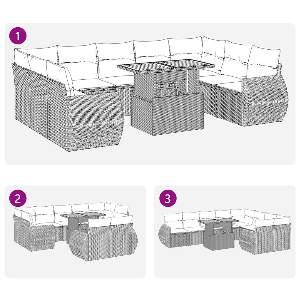 10-delige Loungeset met kussens poly rattan beige is nu te koop bij PeponiXL, paradijselijk wonen!