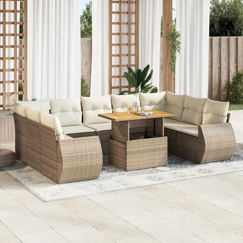 10-delige Loungeset met kussens poly rattan beige is nu te koop bij PeponiXL, paradijselijk wonen!