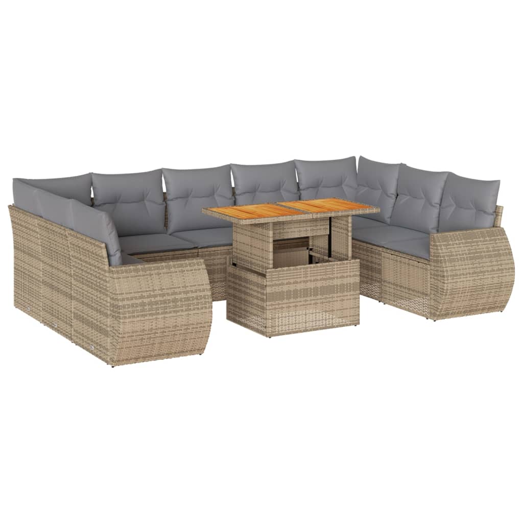 10-delige Loungeset met kussens poly rattan beige is nu te koop bij PeponiXL, paradijselijk wonen!