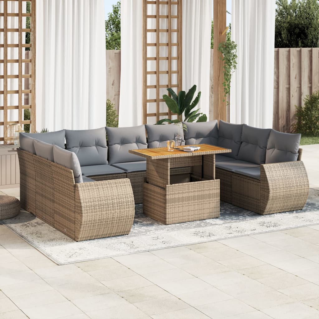 10-delige Loungeset met kussens poly rattan beige is nu te koop bij PeponiXL, paradijselijk wonen!