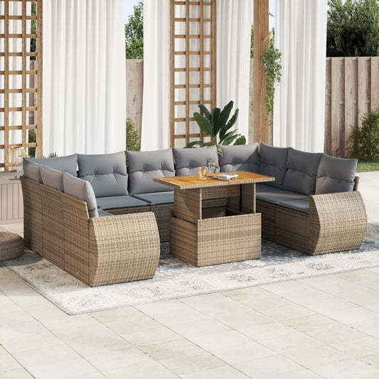 10-delige Loungeset met kussens poly rattan beige is nu te koop bij PeponiXL, paradijselijk wonen!