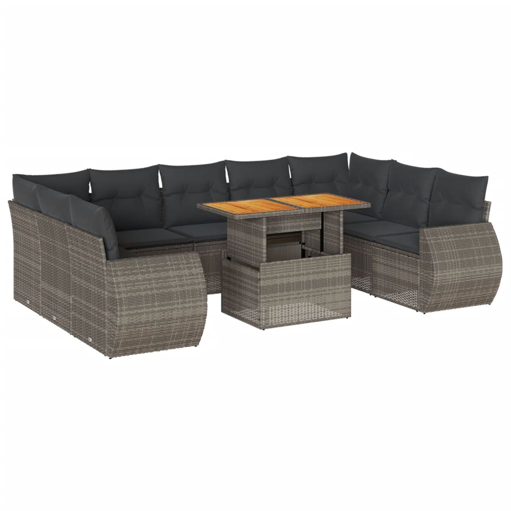 10-delige Loungeset met kussens poly rattan grijs is nu te koop bij PeponiXL, paradijselijk wonen!