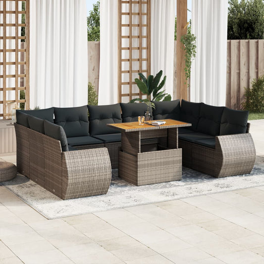10-delige Loungeset met kussens poly rattan grijs is nu te koop bij PeponiXL, paradijselijk wonen!