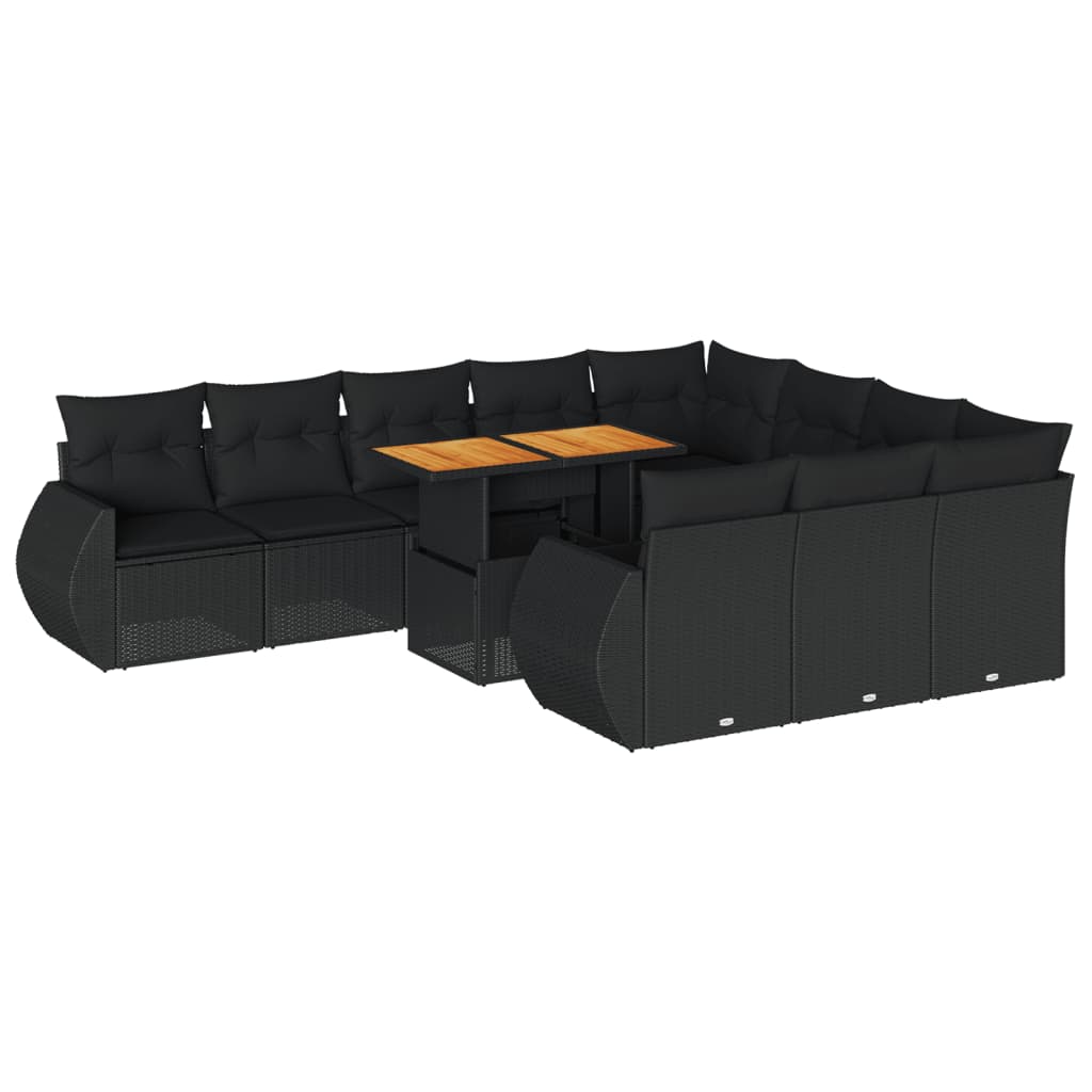 11-delige Loungeset met kussens poly rattan zwart is nu te koop bij PeponiXL, paradijselijk wonen!