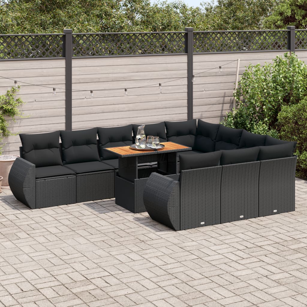 11-delige Loungeset met kussens poly rattan zwart is nu te koop bij PeponiXL, paradijselijk wonen!