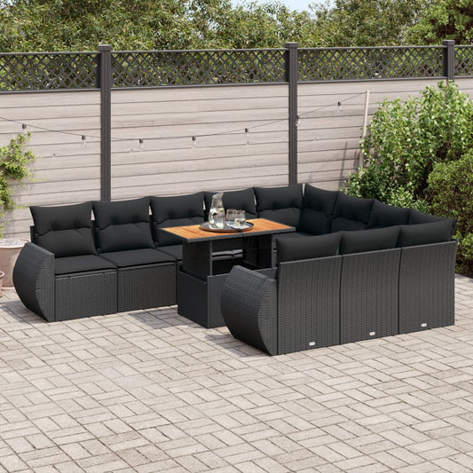 11-delige Loungeset met kussens poly rattan zwart is nu te koop bij PeponiXL, paradijselijk wonen!