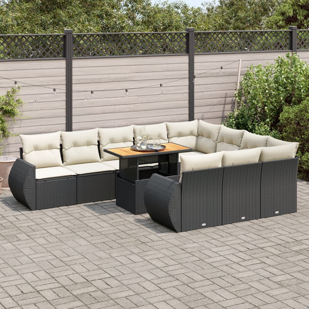 11-delige Loungeset met kussens poly rattan zwart is nu te koop bij PeponiXL, paradijselijk wonen!