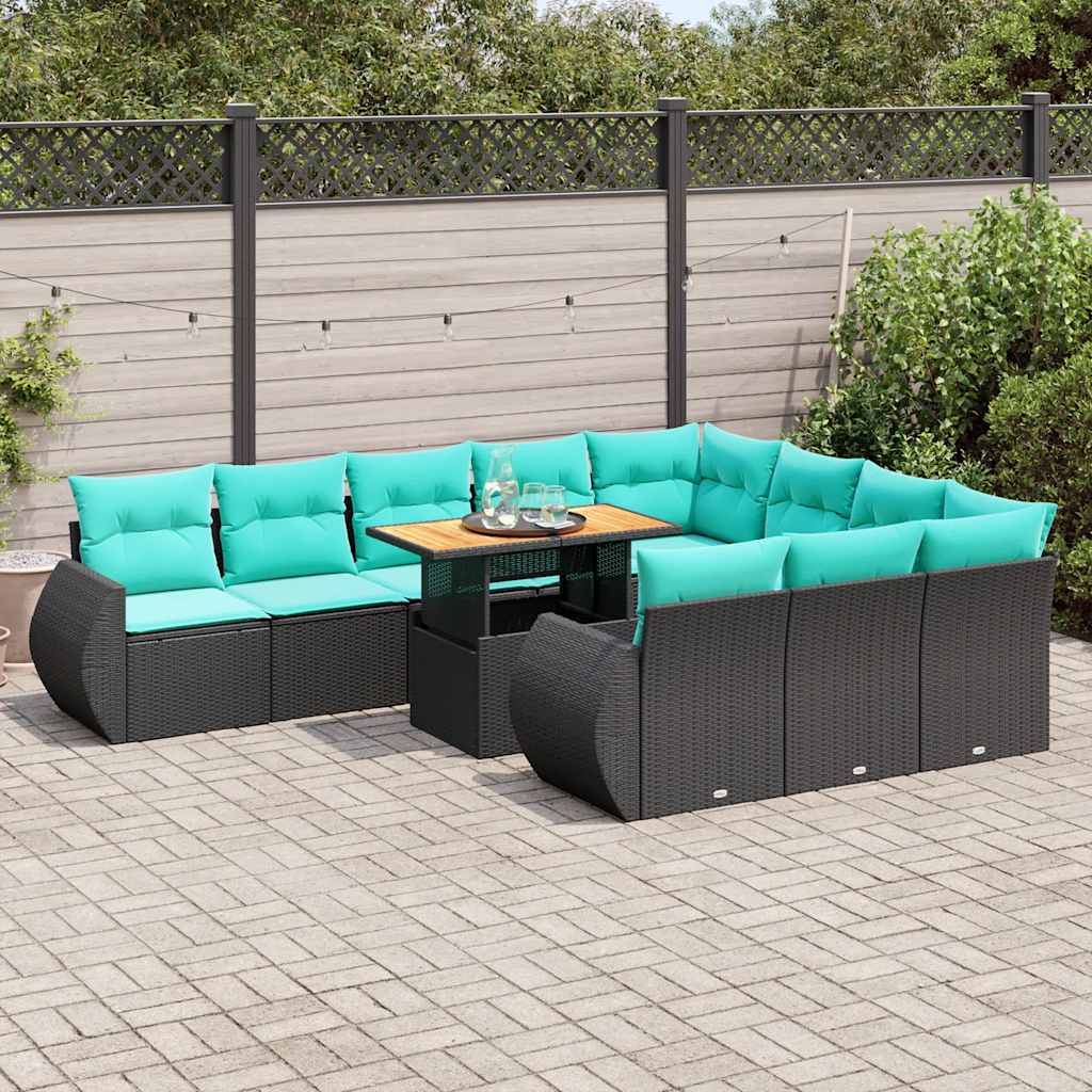11-delige Loungeset met kussens poly rattan zwart is nu te koop bij PeponiXL, paradijselijk wonen!
