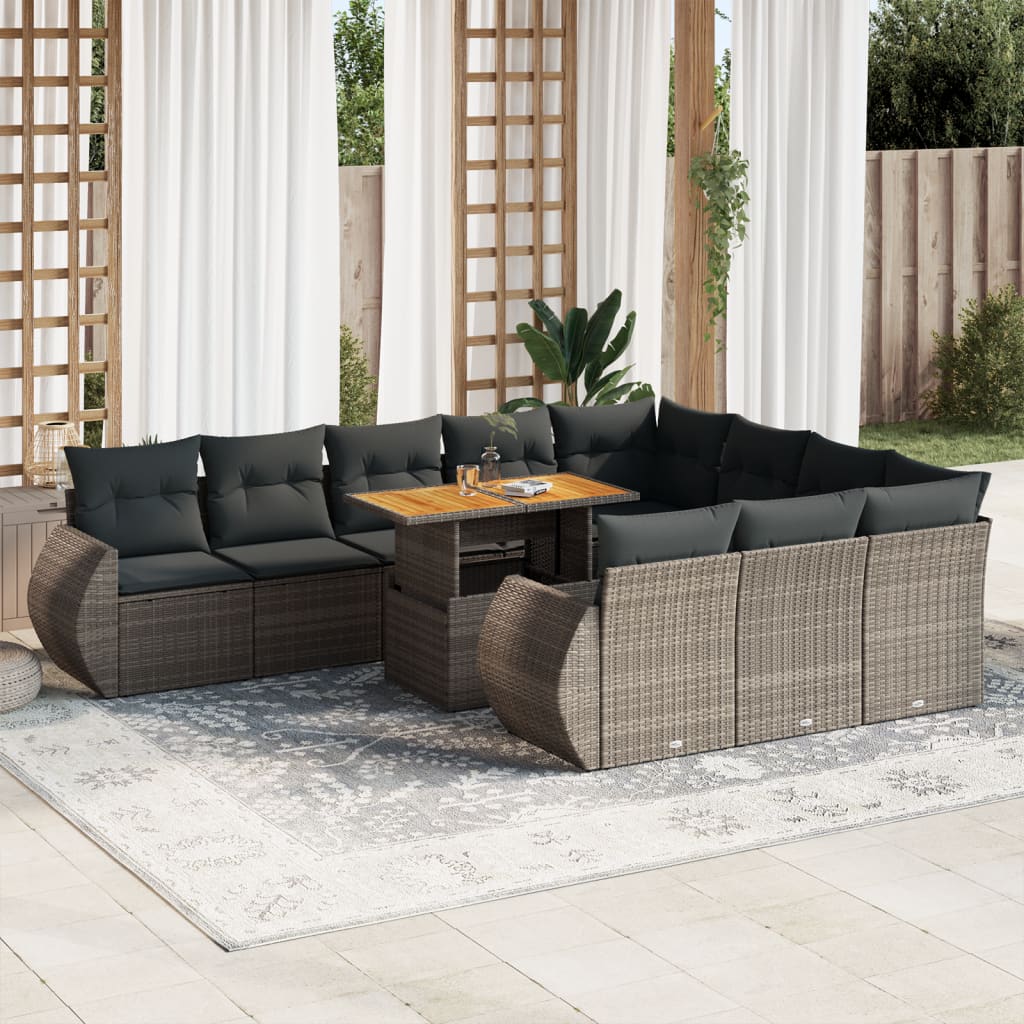 11-delige Loungeset met kussens poly rattan grijs is nu te koop bij PeponiXL, paradijselijk wonen!