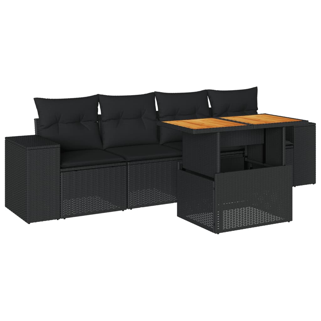5-delige Loungeset met kussens poly rattan zwart is nu te koop bij PeponiXL, paradijselijk wonen!