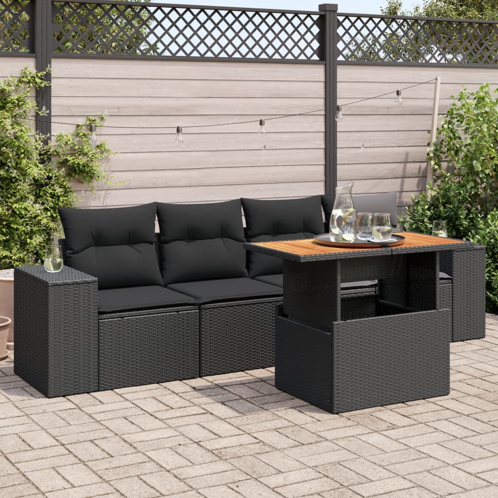 5-delige Loungeset met kussens poly rattan zwart is nu te koop bij PeponiXL, paradijselijk wonen!