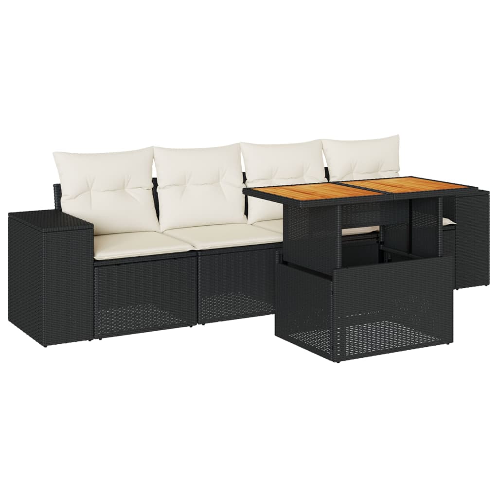 5-delige Loungeset met kussens poly rattan zwart is nu te koop bij PeponiXL, paradijselijk wonen!