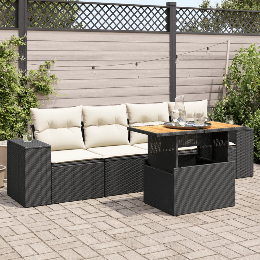 5-delige Loungeset met kussens poly rattan zwart is nu te koop bij PeponiXL, paradijselijk wonen!