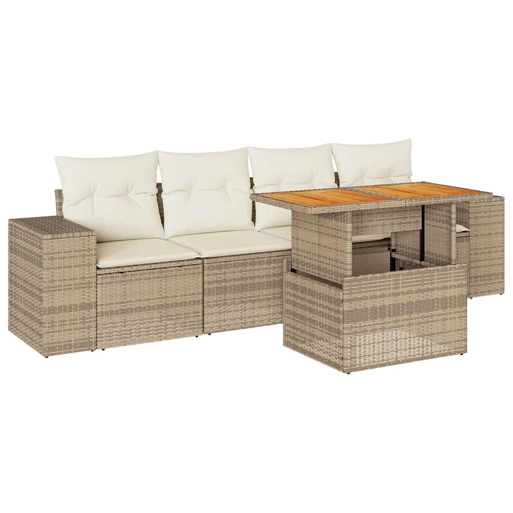 5-delige Loungeset met kussens poly rattan beige is nu te koop bij PeponiXL, paradijselijk wonen!