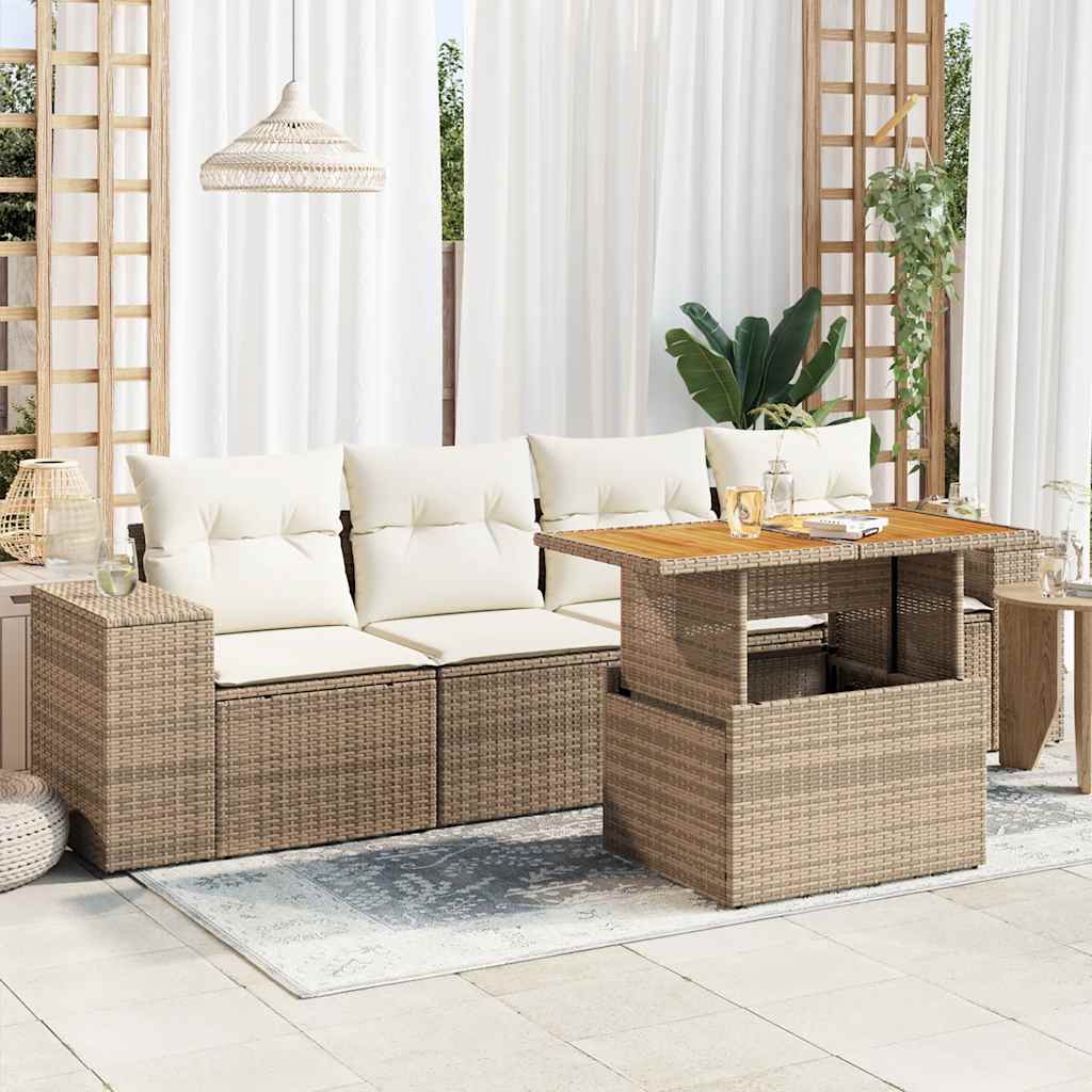 5-delige Loungeset met kussens poly rattan beige is nu te koop bij PeponiXL, paradijselijk wonen!