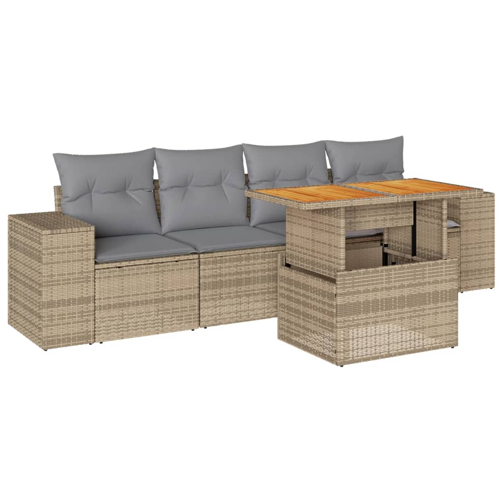 5-delige Loungeset met kussens poly rattan beige is nu te koop bij PeponiXL, paradijselijk wonen!