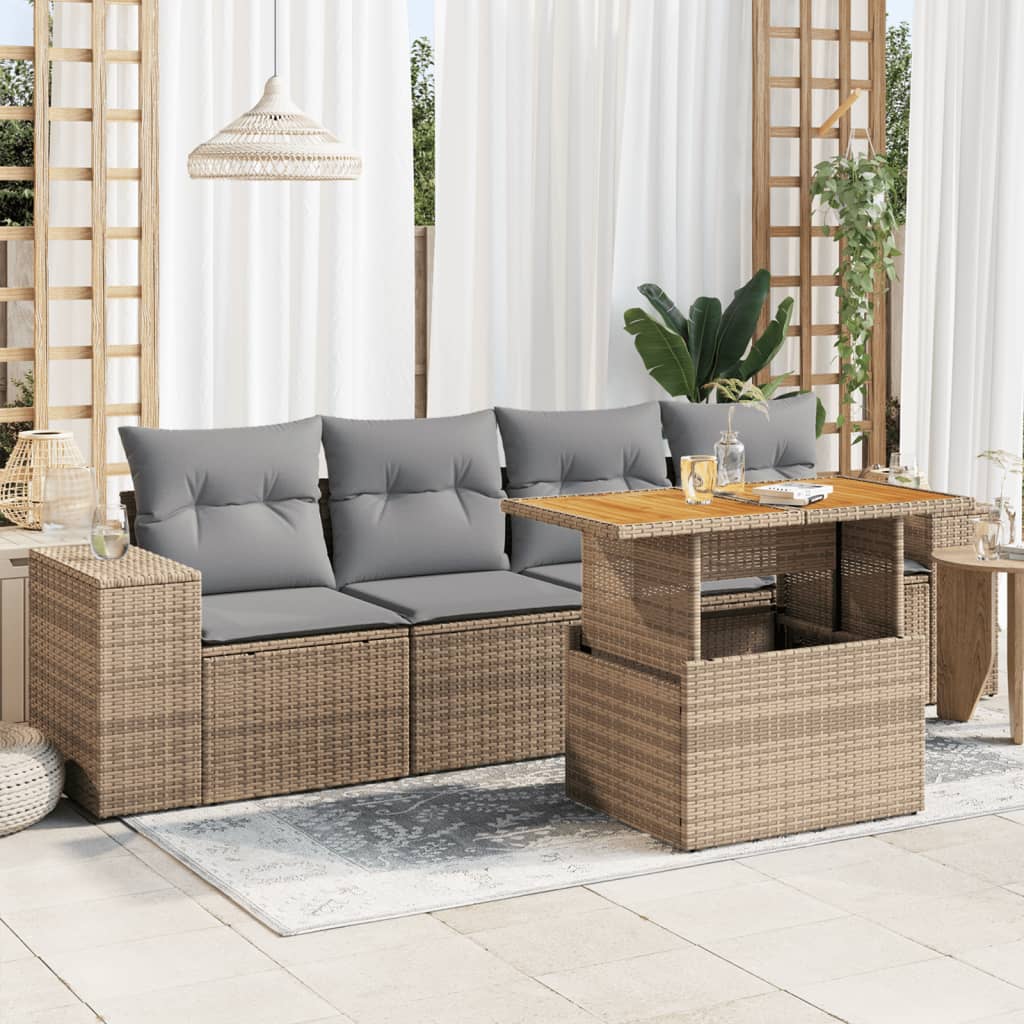 5-delige Loungeset met kussens poly rattan beige is nu te koop bij PeponiXL, paradijselijk wonen!