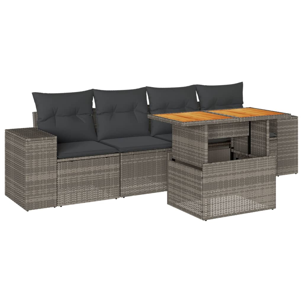 5-delige Loungeset met kussens poly rattan grijs is nu te koop bij PeponiXL, paradijselijk wonen!
