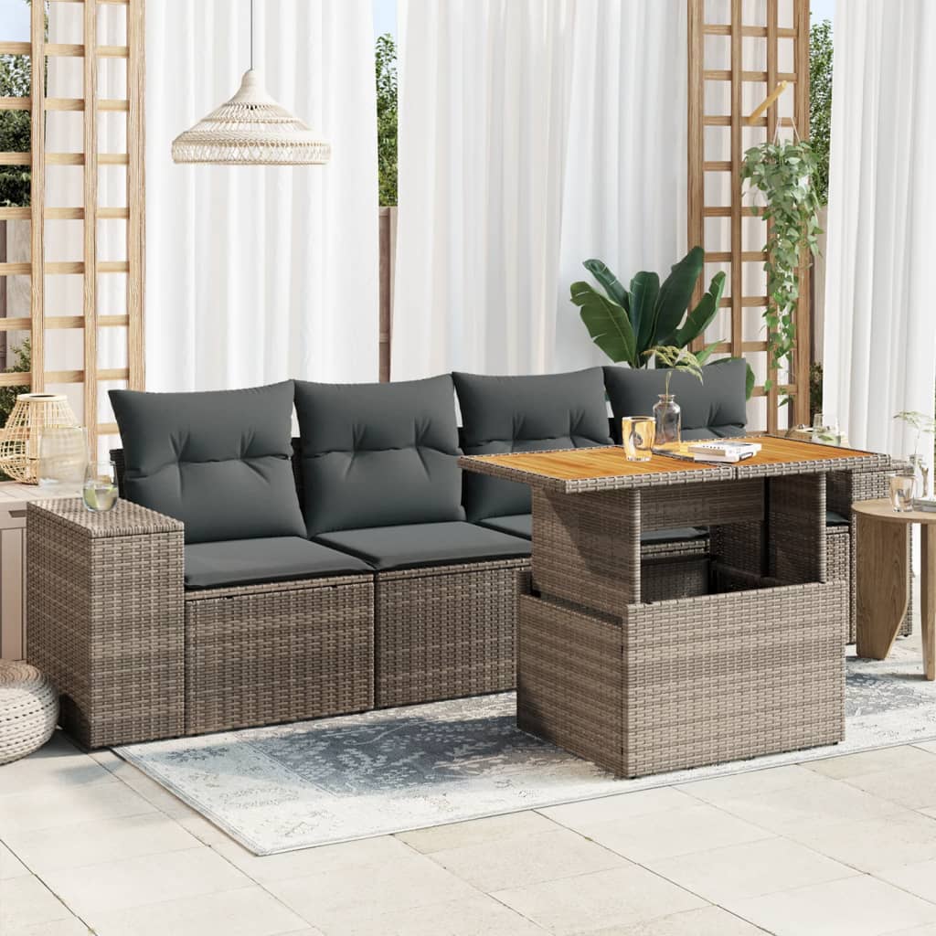 5-delige Loungeset met kussens poly rattan grijs is nu te koop bij PeponiXL, paradijselijk wonen!
