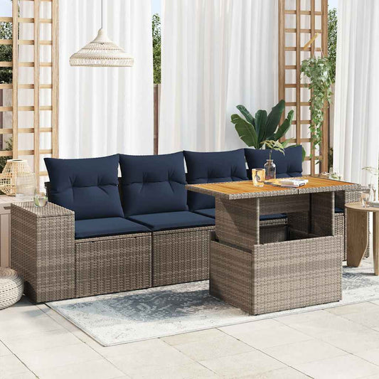 5-delige Loungeset met kussens poly rattan grijs is nu te koop bij PeponiXL, paradijselijk wonen!