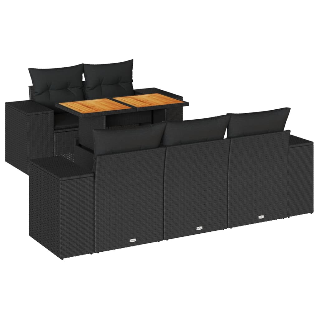 6-delige Loungeset met kussens poly rattan zwart is nu te koop bij PeponiXL, paradijselijk wonen!