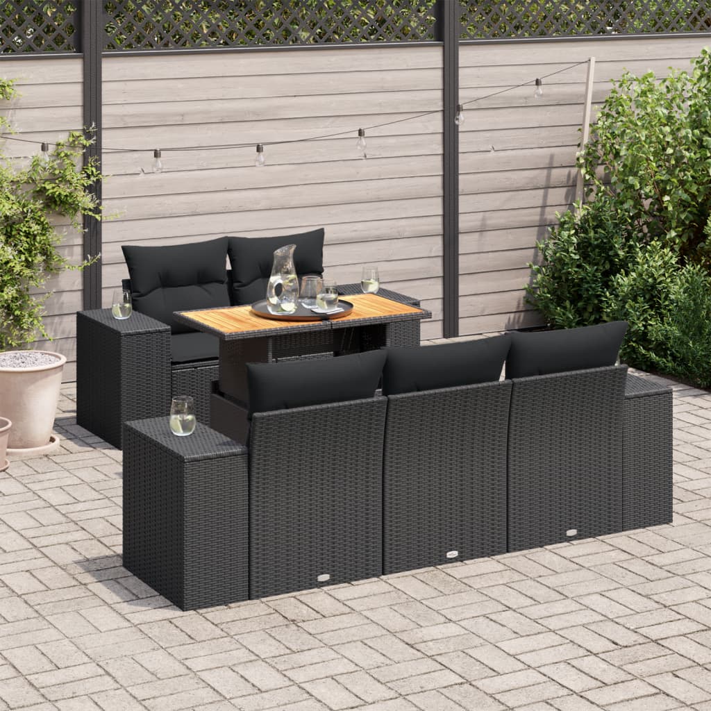 6-delige Loungeset met kussens poly rattan zwart is nu te koop bij PeponiXL, paradijselijk wonen!