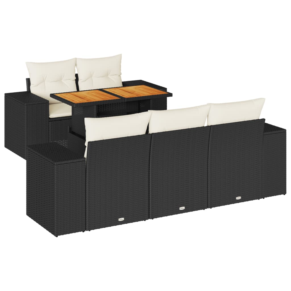 6-delige Loungeset met kussens poly rattan zwart is nu te koop bij PeponiXL, paradijselijk wonen!