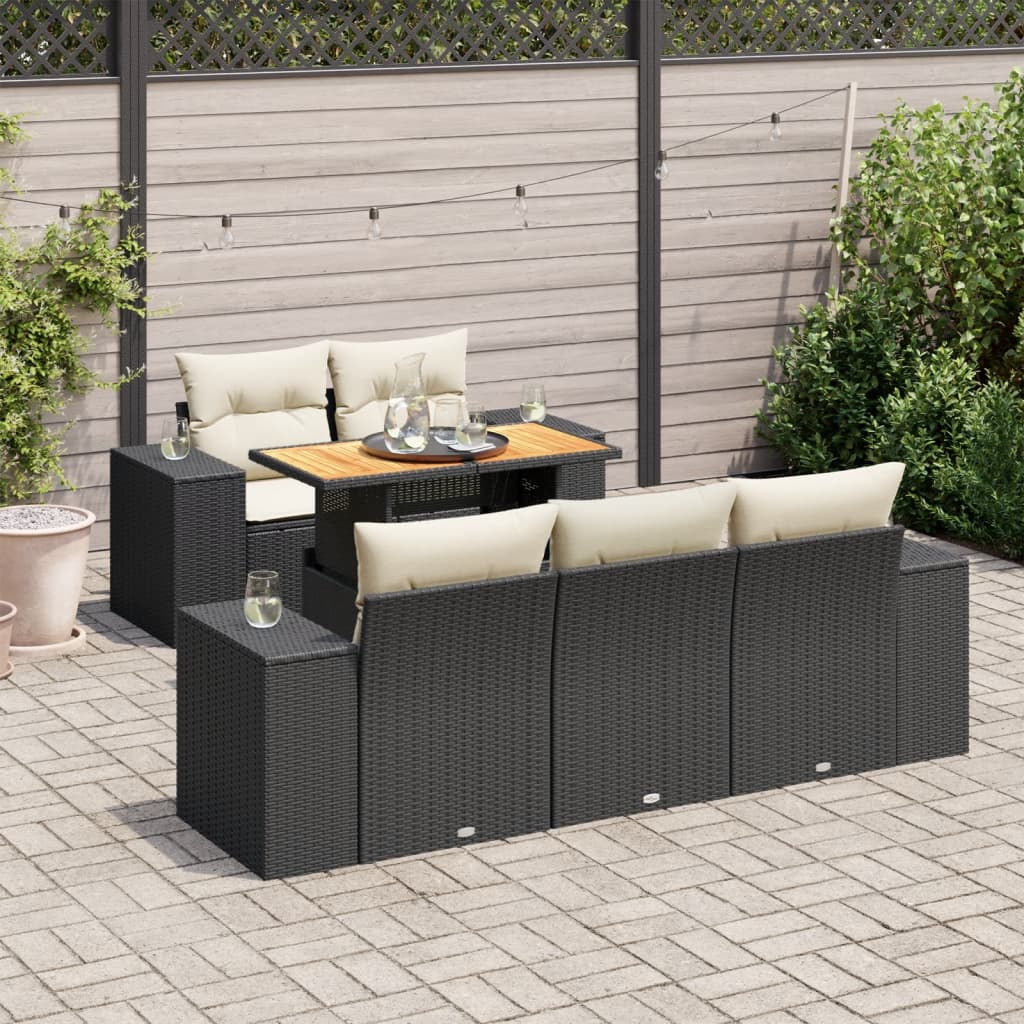 6-delige Loungeset met kussens poly rattan zwart is nu te koop bij PeponiXL, paradijselijk wonen!