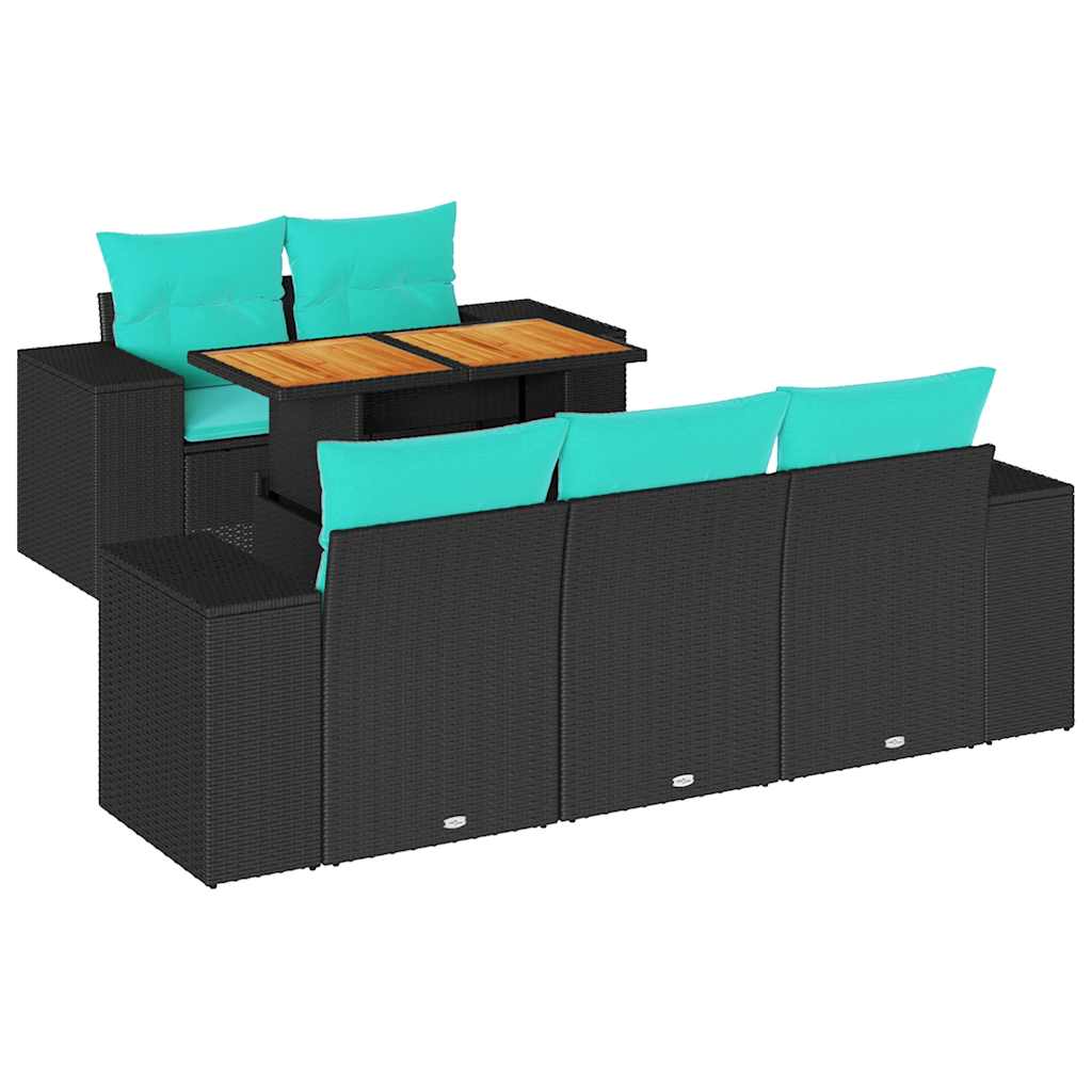 6-delige Loungeset met kussens poly rattan zwart is nu te koop bij PeponiXL, paradijselijk wonen!