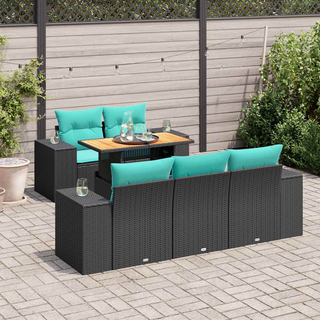 6-delige Loungeset met kussens poly rattan zwart is nu te koop bij PeponiXL, paradijselijk wonen!