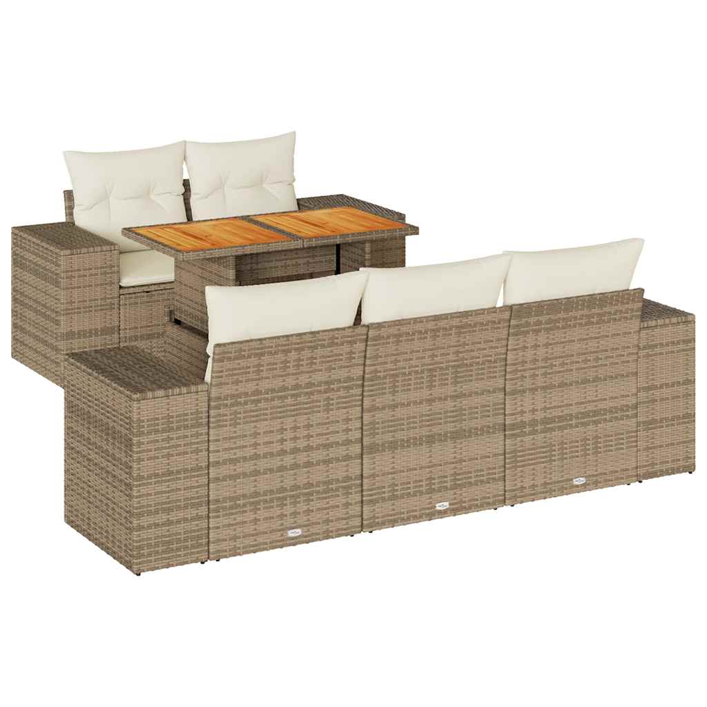 6-delige Loungeset met kussens poly rattan beige is nu te koop bij PeponiXL, paradijselijk wonen!