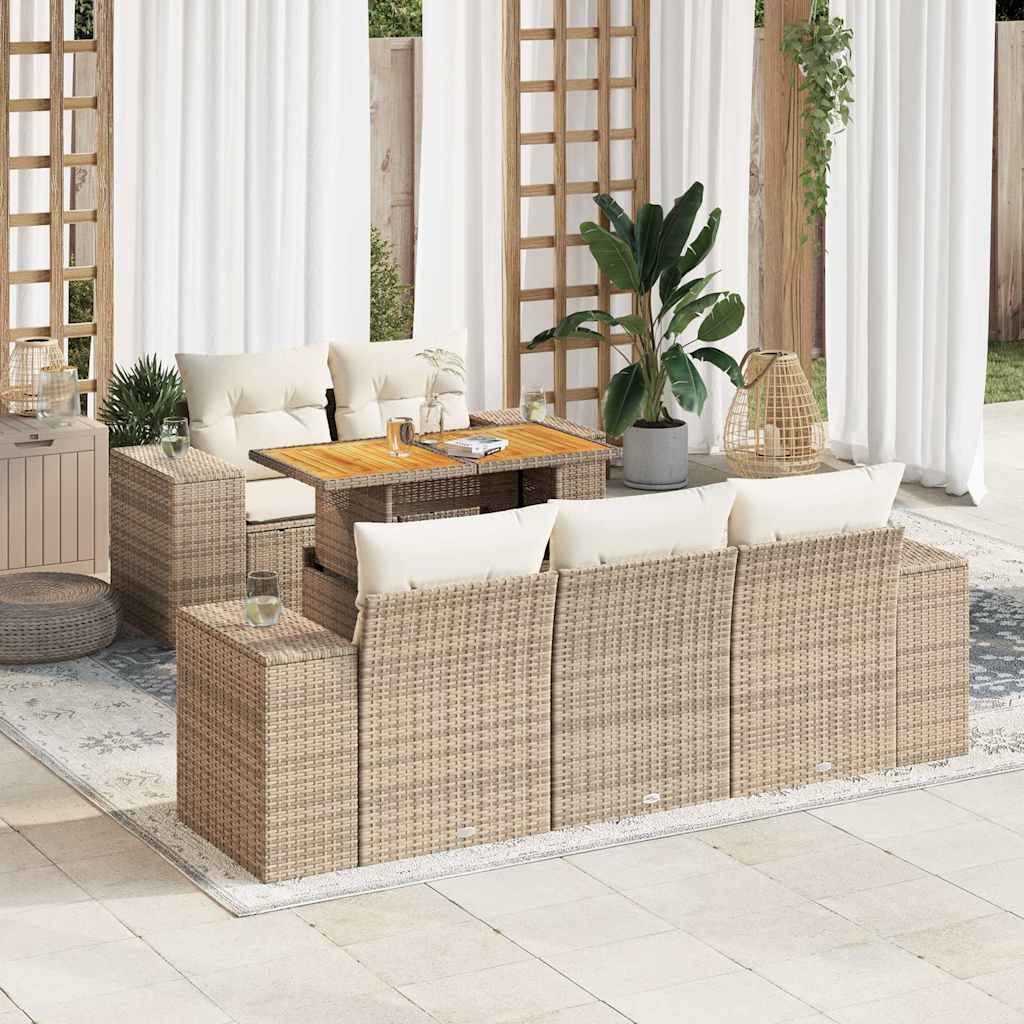 6-delige Loungeset met kussens poly rattan beige is nu te koop bij PeponiXL, paradijselijk wonen!