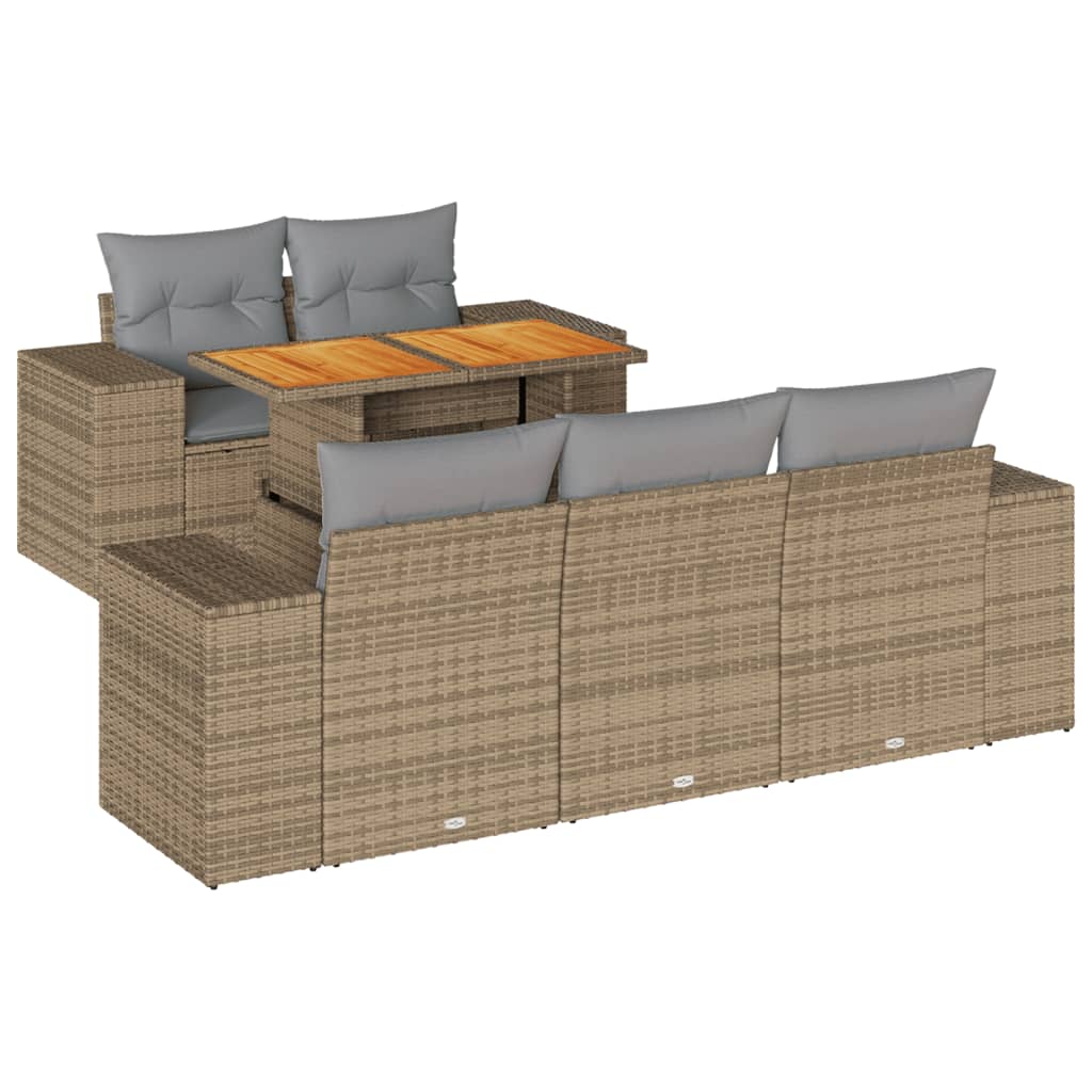 6-delige Loungeset met kussens poly rattan beige is nu te koop bij PeponiXL, paradijselijk wonen!