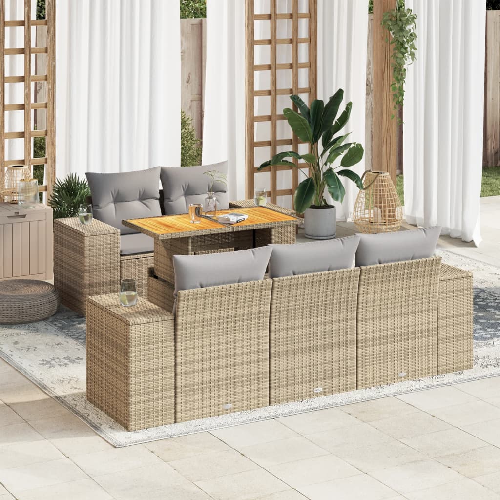 6-delige Loungeset met kussens poly rattan beige is nu te koop bij PeponiXL, paradijselijk wonen!