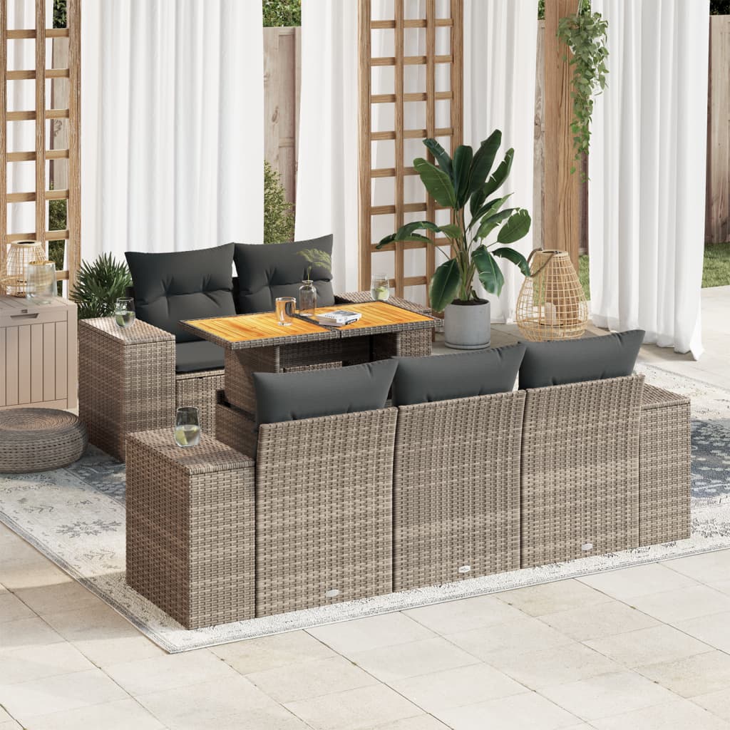 6-delige Loungeset met kussens poly rattan grijs is nu te koop bij PeponiXL, paradijselijk wonen!