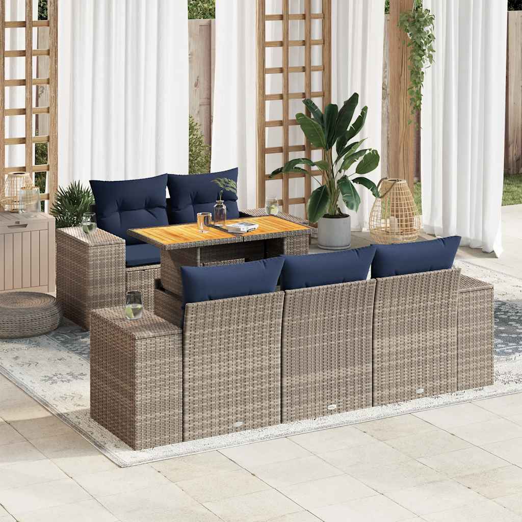 6-delige Loungeset met kussens poly rattan grijs is nu te koop bij PeponiXL, paradijselijk wonen!