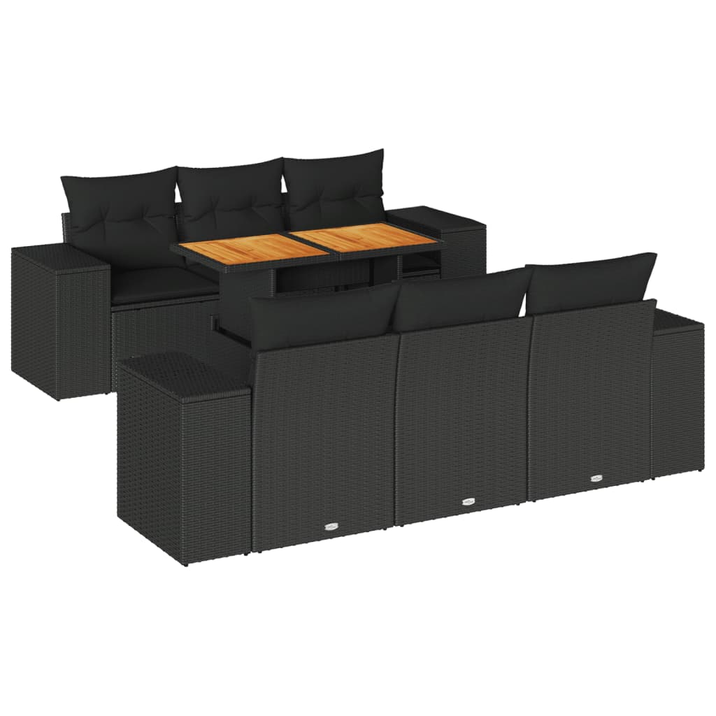 7-delige Loungeset met kussens poly rattan zwart is nu te koop bij PeponiXL, paradijselijk wonen!