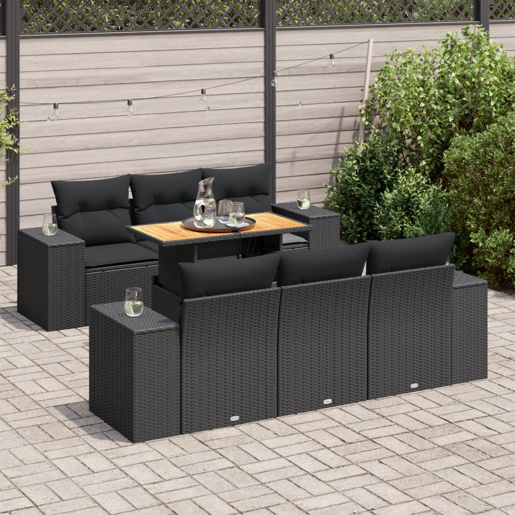 7-delige Loungeset met kussens poly rattan zwart is nu te koop bij PeponiXL, paradijselijk wonen!