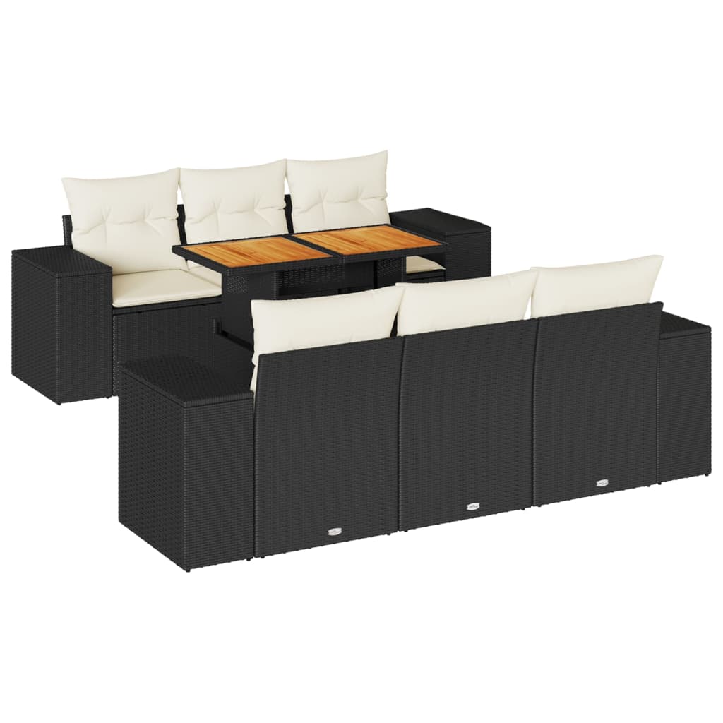 7-delige Loungeset met kussens poly rattan zwart is nu te koop bij PeponiXL, paradijselijk wonen!