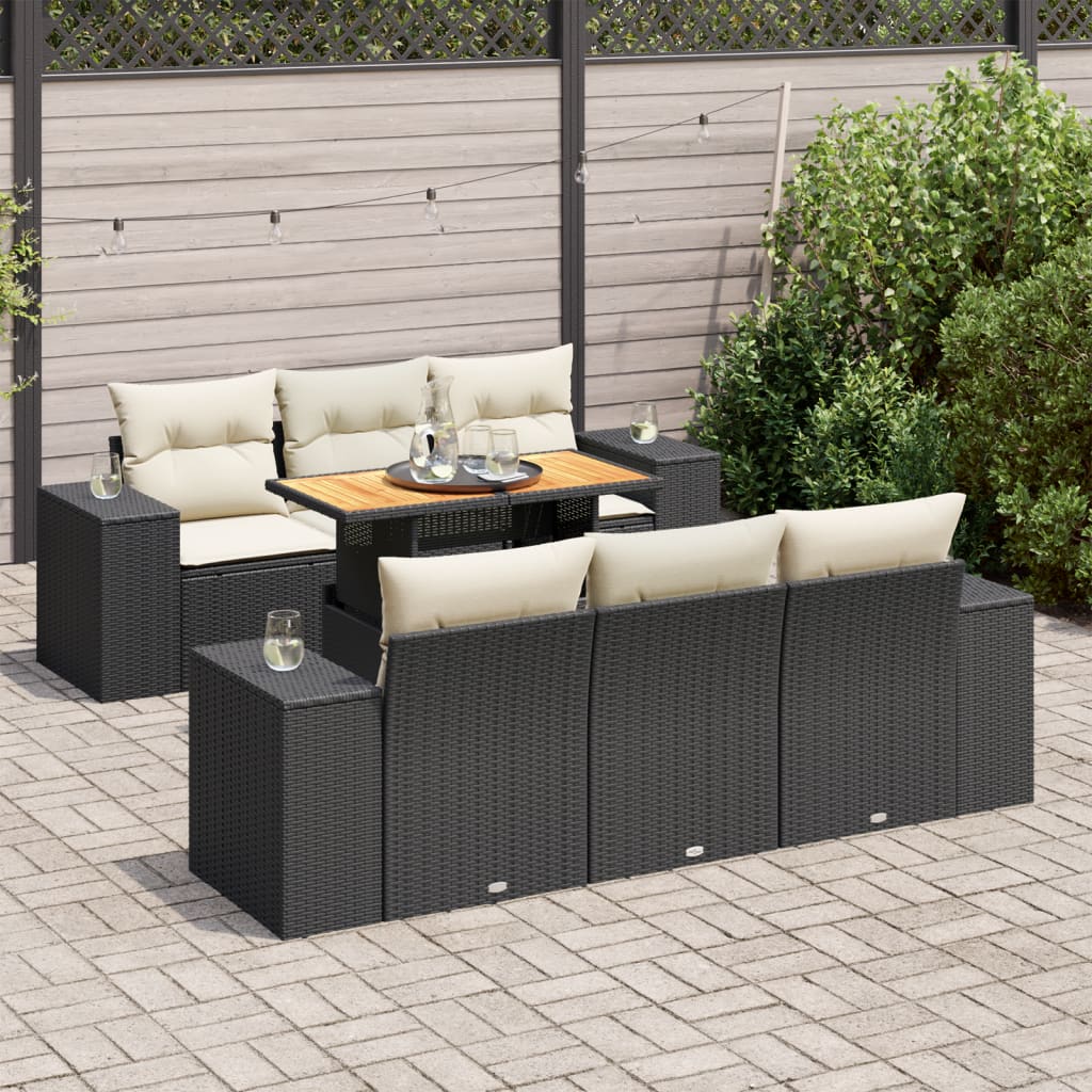 7-delige Loungeset met kussens poly rattan zwart is nu te koop bij PeponiXL, paradijselijk wonen!